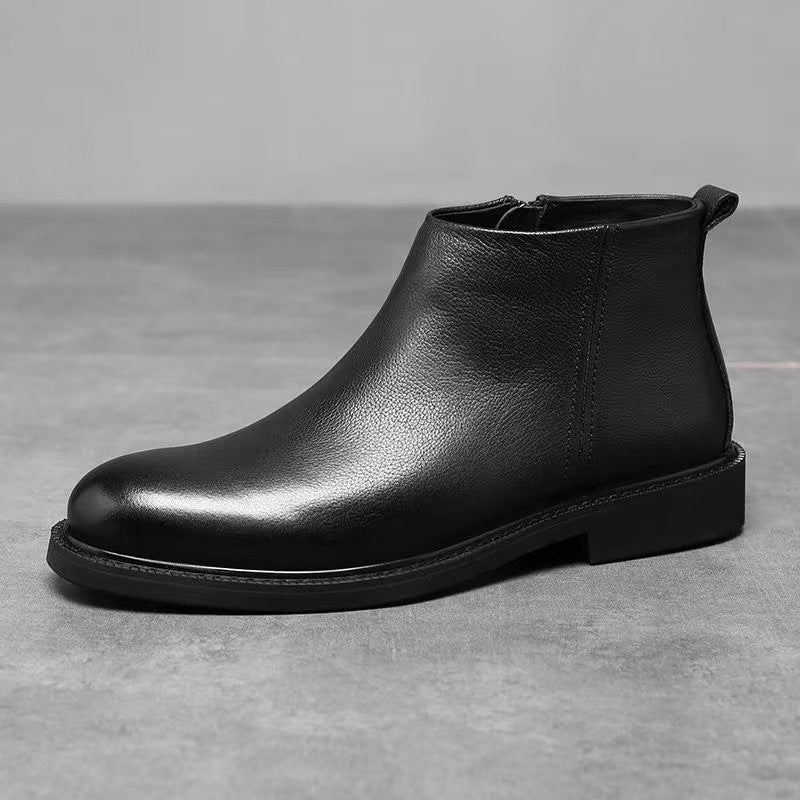 Men's Leather Shoes Solid Color Chelsea Boots